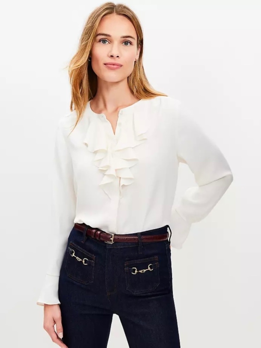 NWOT Loft ruffle neck ivory poet blouse